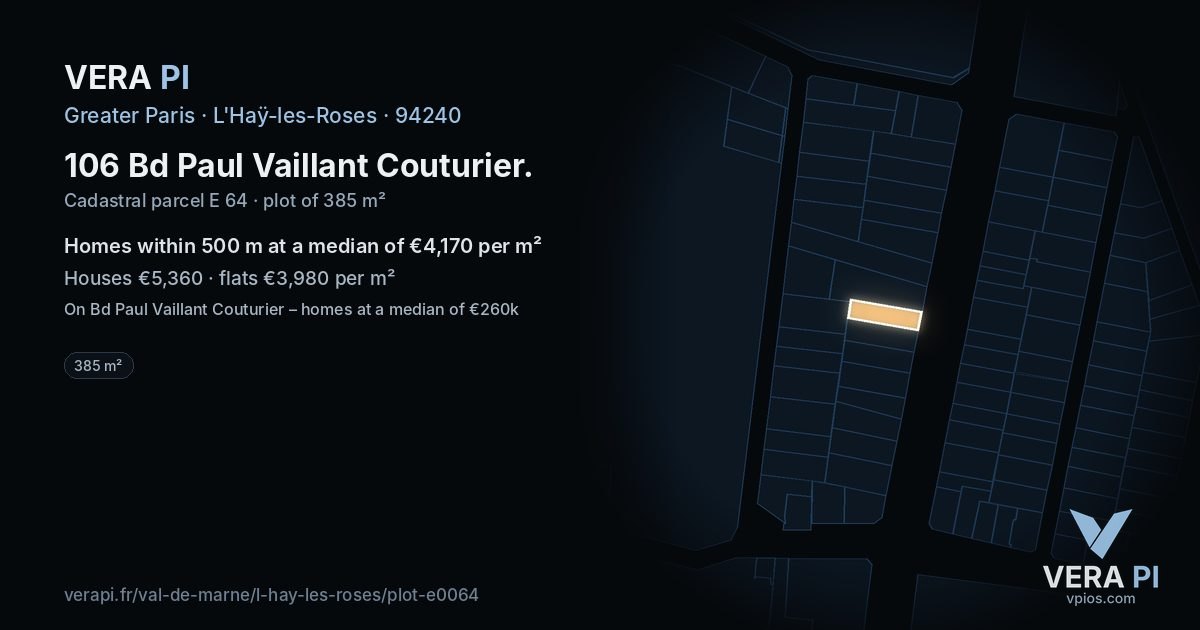 106 Bd Paul Vaillant Couturier, L'Haÿ-les-Roses at night – the plot lit, the parcels around coloured by the prices near them