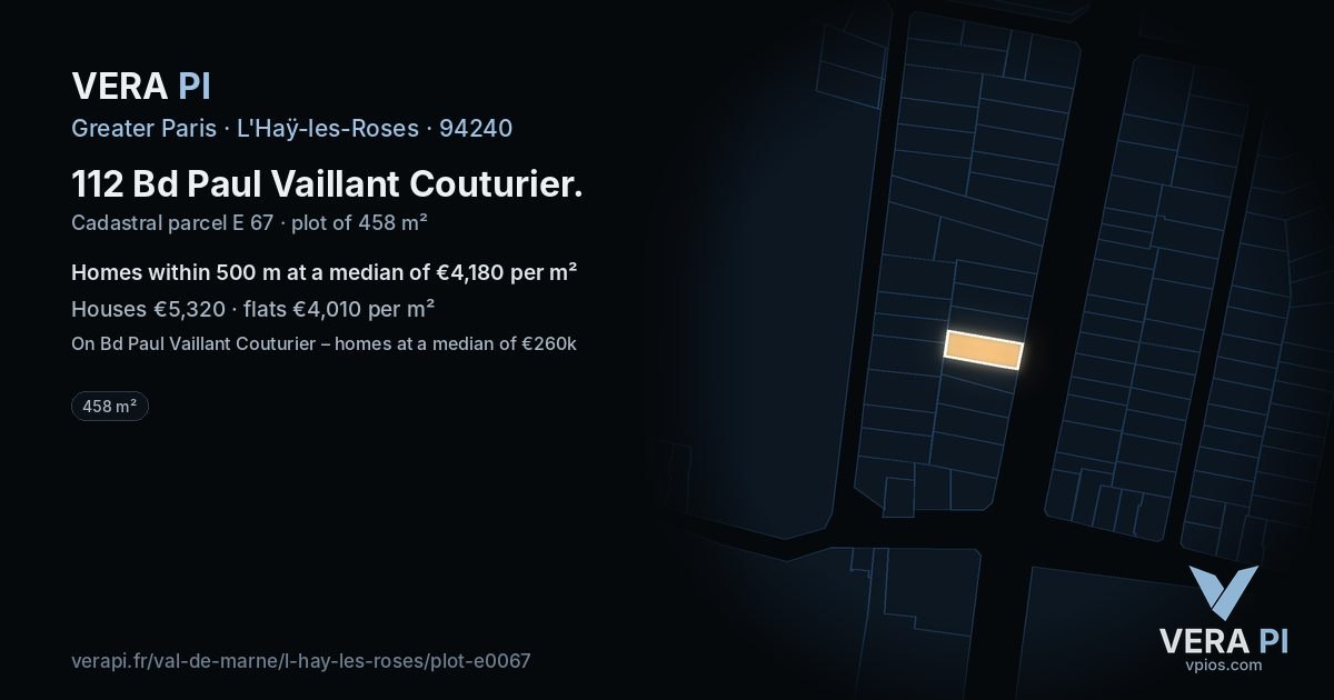 112 Bd Paul Vaillant Couturier, L'Haÿ-les-Roses at night – the plot lit, the parcels around coloured by the prices near them