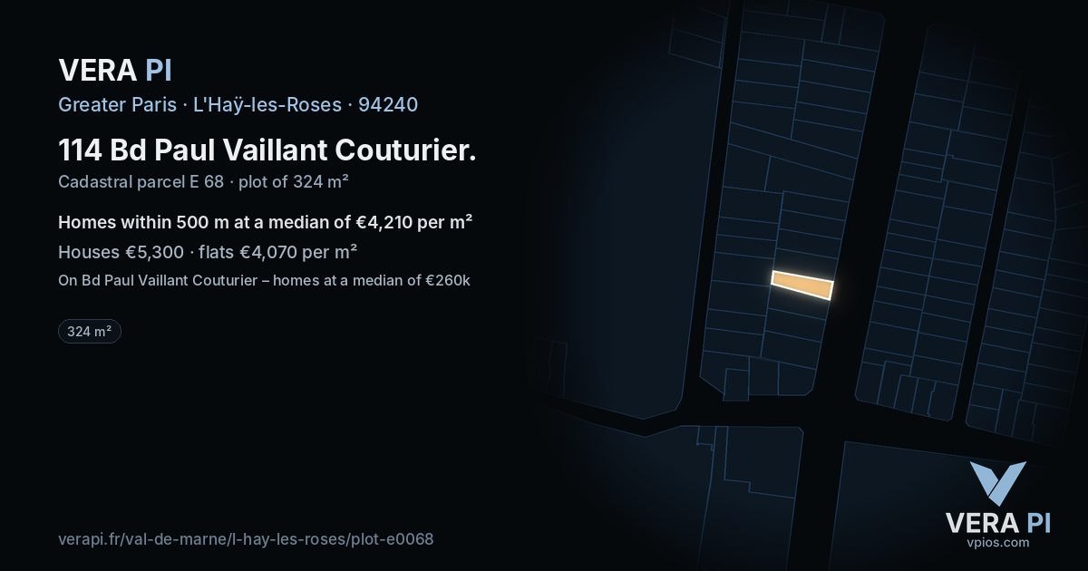 114 Bd Paul Vaillant Couturier, L'Haÿ-les-Roses at night – the plot lit, the parcels around coloured by the prices near them