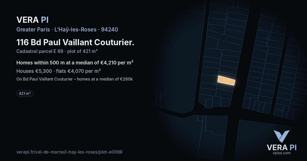 116 Bd Paul Vaillant Couturier, L'Haÿ-les-Roses at night – the plot lit, the parcels around coloured by the prices near them
