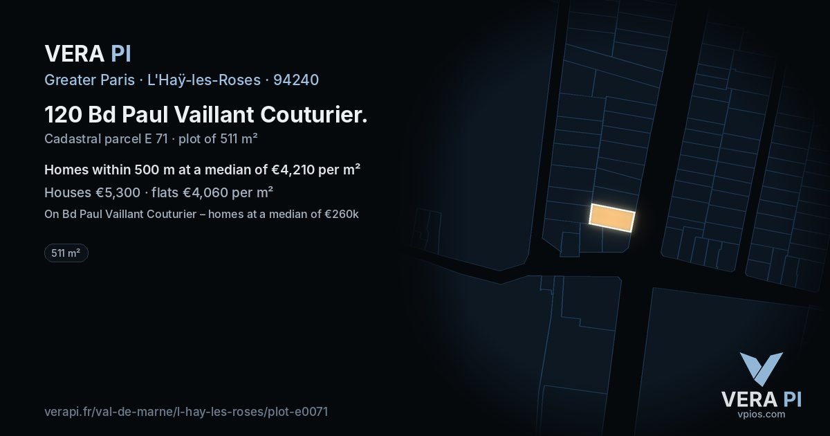 120 Bd Paul Vaillant Couturier, L'Haÿ-les-Roses at night – the plot lit, the parcels around coloured by the prices near them