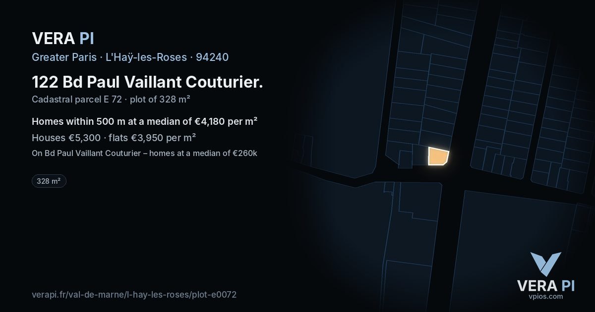 122 Bd Paul Vaillant Couturier, L'Haÿ-les-Roses at night – the plot lit, the parcels around coloured by the prices near them