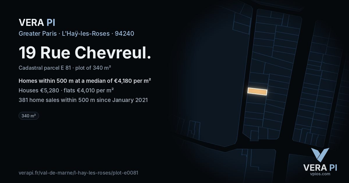 19 Rue Chevreul, L'Haÿ-les-Roses at night – the plot lit, the parcels around coloured by the prices near them