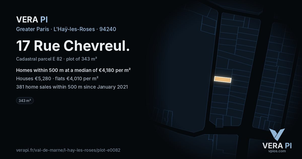 17 Rue Chevreul, L'Haÿ-les-Roses at night – the plot lit, the parcels around coloured by the prices near them