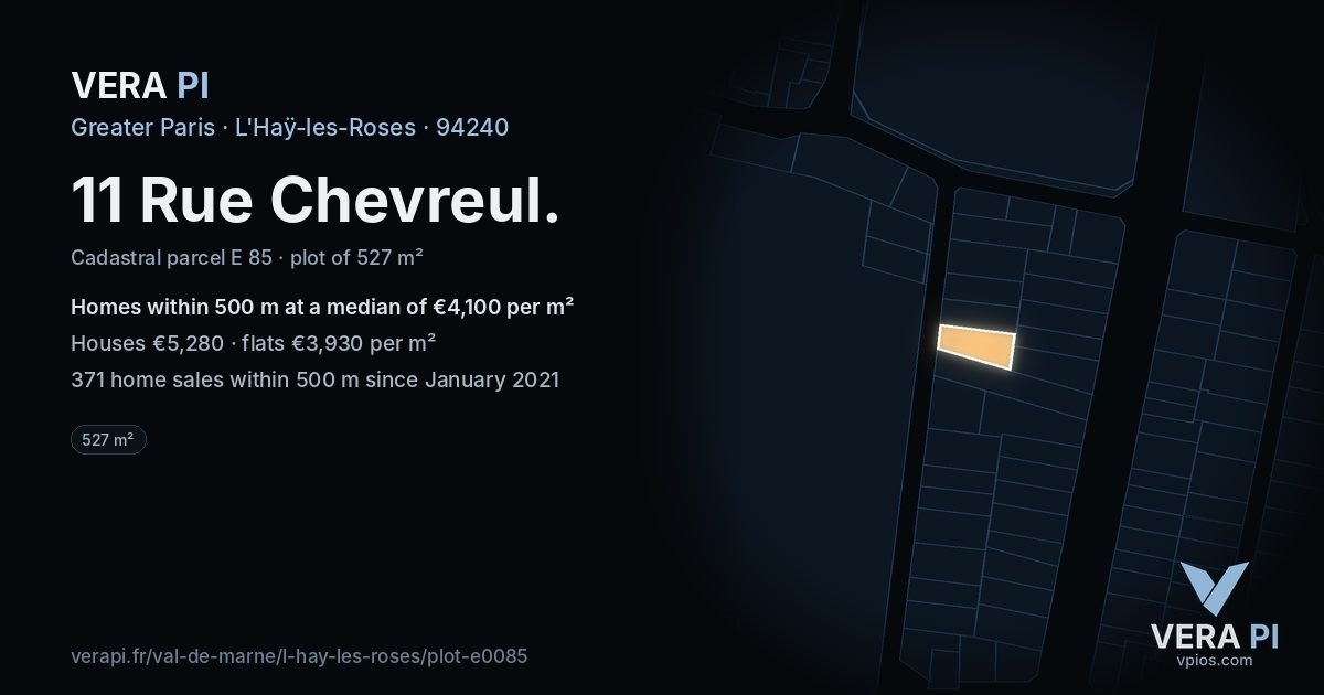 11 Rue Chevreul, L'Haÿ-les-Roses at night – the plot lit, the parcels around coloured by the prices near them