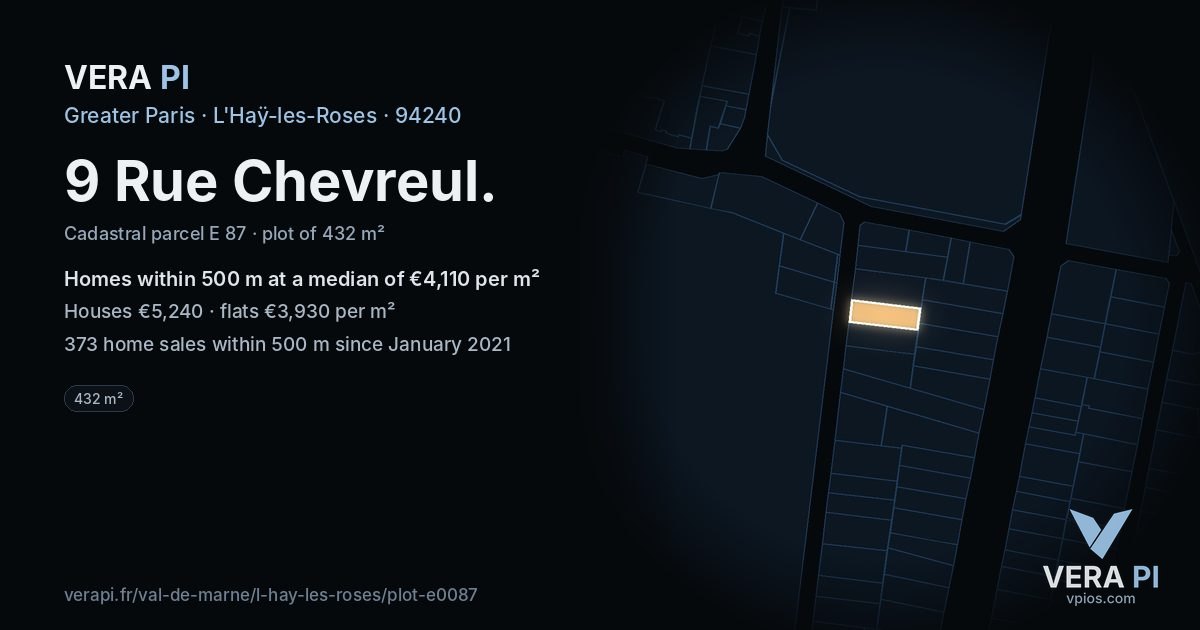 9 Rue Chevreul, L'Haÿ-les-Roses at night – the plot lit, the parcels around coloured by the prices near them