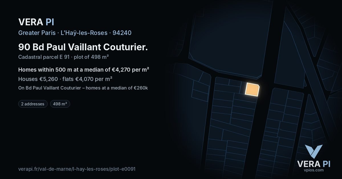 90 Bd Paul Vaillant Couturier, L'Haÿ-les-Roses at night – the plot lit, the parcels around coloured by the prices near them