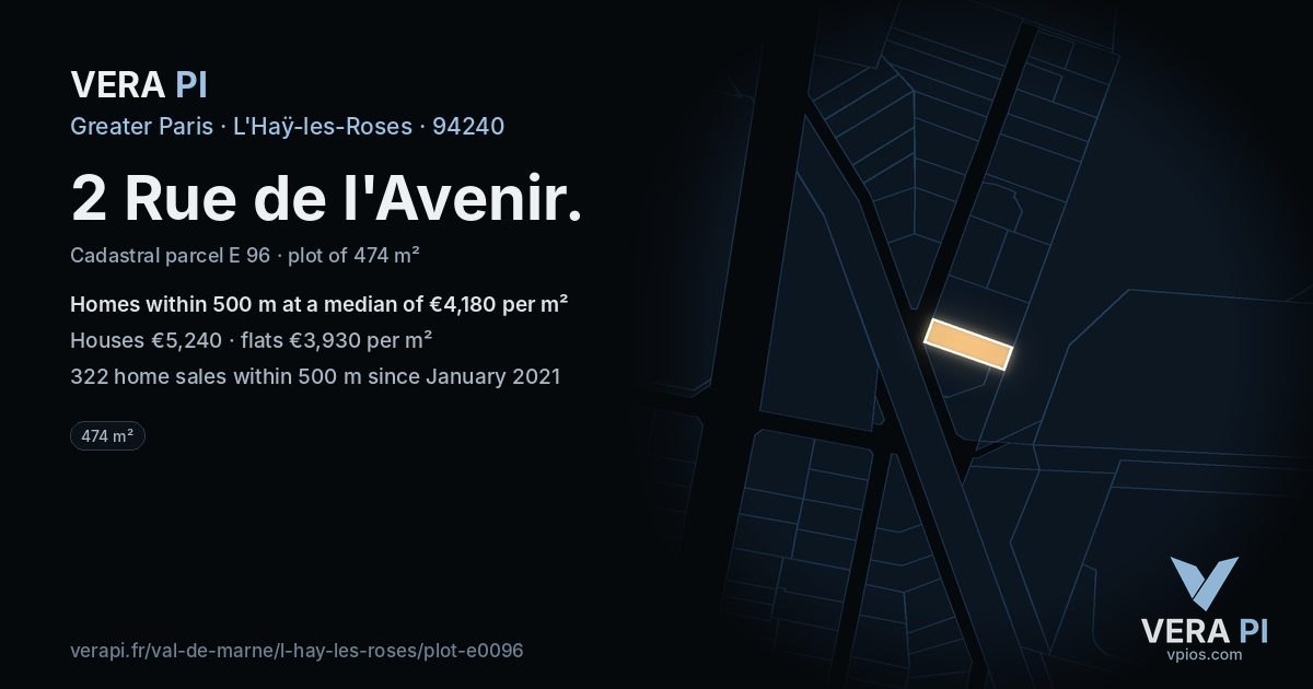 2 Rue de l'Avenir, L'Haÿ-les-Roses at night – the plot lit, the parcels around coloured by the prices near them