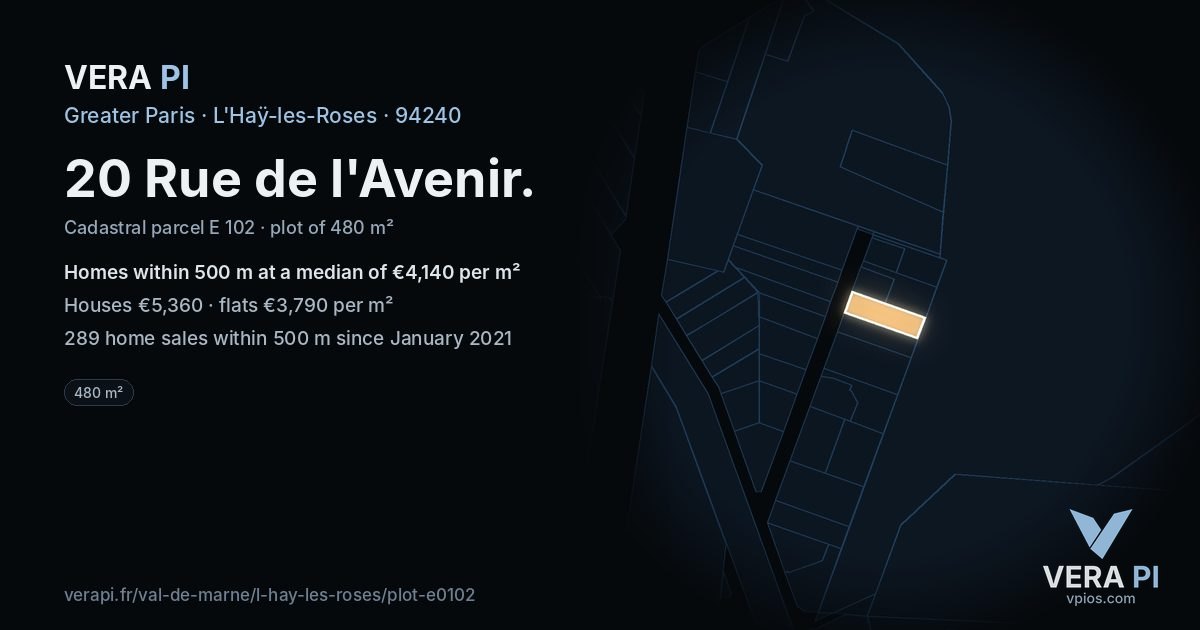 20 Rue de l'Avenir, L'Haÿ-les-Roses at night – the plot lit, the parcels around coloured by the prices near them