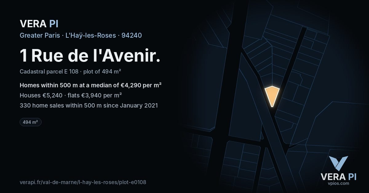 1 Rue de l'Avenir, L'Haÿ-les-Roses at night – the plot lit, the parcels around coloured by the prices near them