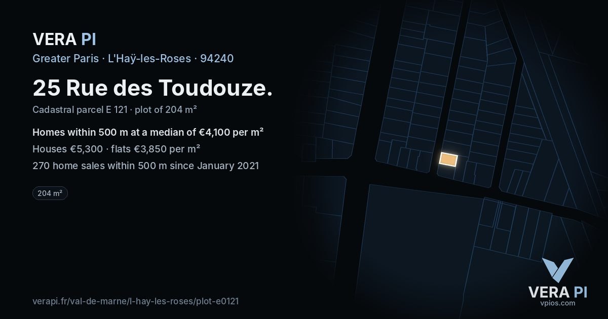 25 Rue des Toudouze, L'Haÿ-les-Roses at night – the plot lit, the parcels around coloured by the prices near them