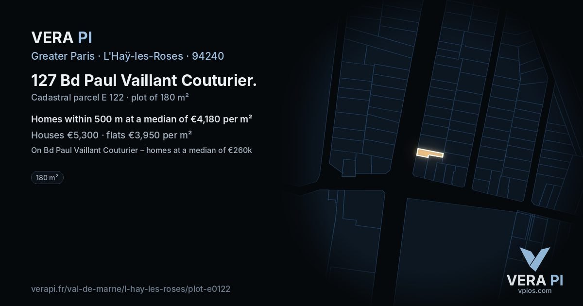 127 Bd Paul Vaillant Couturier, L'Haÿ-les-Roses at night – the plot lit, the parcels around coloured by the prices near them