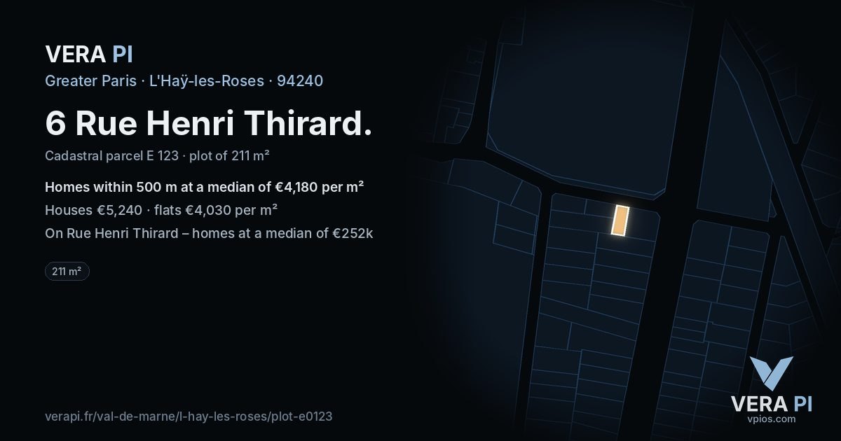 6 Rue Henri Thirard, L'Haÿ-les-Roses at night – the plot lit, the parcels around coloured by the prices near them