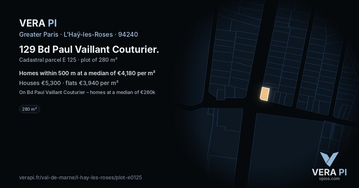 129 Bd Paul Vaillant Couturier, L'Haÿ-les-Roses at night – the plot lit, the parcels around coloured by the prices near them