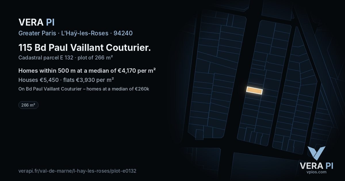 115 Bd Paul Vaillant Couturier, L'Haÿ-les-Roses at night – the plot lit, the parcels around coloured by the prices near them