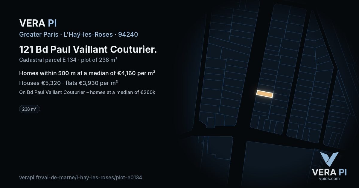 121 Bd Paul Vaillant Couturier, L'Haÿ-les-Roses at night – the plot lit, the parcels around coloured by the prices near them