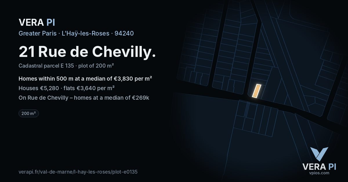 21 Rue de Chevilly, L'Haÿ-les-Roses at night – the plot lit, the parcels around coloured by the prices near them