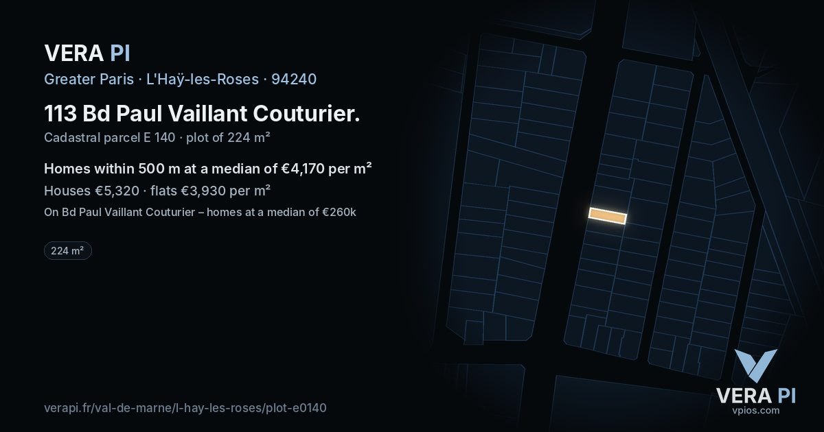 113 Bd Paul Vaillant Couturier, L'Haÿ-les-Roses at night – the plot lit, the parcels around coloured by the prices near them