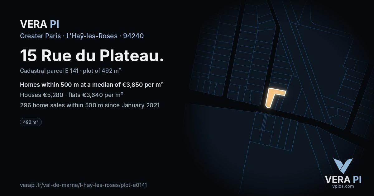 15 Rue du Plateau, L'Haÿ-les-Roses at night – the plot lit, the parcels around coloured by the prices near them