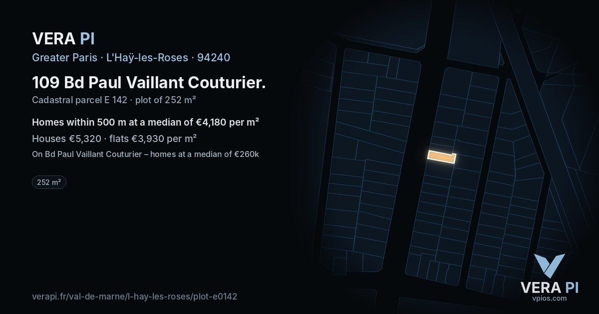 109 Bd Paul Vaillant Couturier, L'Haÿ-les-Roses at night – the plot lit, the parcels around coloured by the prices near them