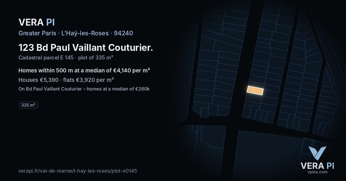 123 Bd Paul Vaillant Couturier, L'Haÿ-les-Roses at night – the plot lit, the parcels around coloured by the prices near them
