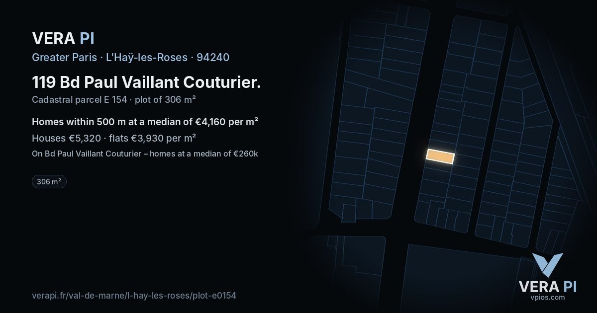 119 Bd Paul Vaillant Couturier, L'Haÿ-les-Roses at night – the plot lit, the parcels around coloured by the prices near them