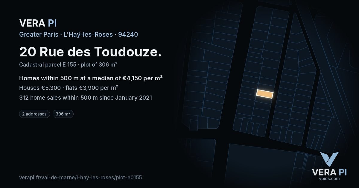 20 Rue des Toudouze, L'Haÿ-les-Roses at night – the plot lit, the parcels around coloured by the prices near them