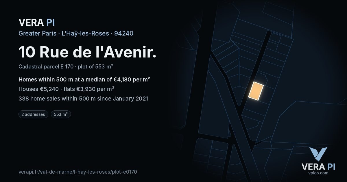 10 Rue de l'Avenir, L'Haÿ-les-Roses at night – the plot lit, the parcels around coloured by the prices near them