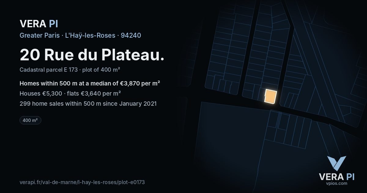 20 Rue du Plateau, L'Haÿ-les-Roses at night – the plot lit, the parcels around coloured by the prices near them