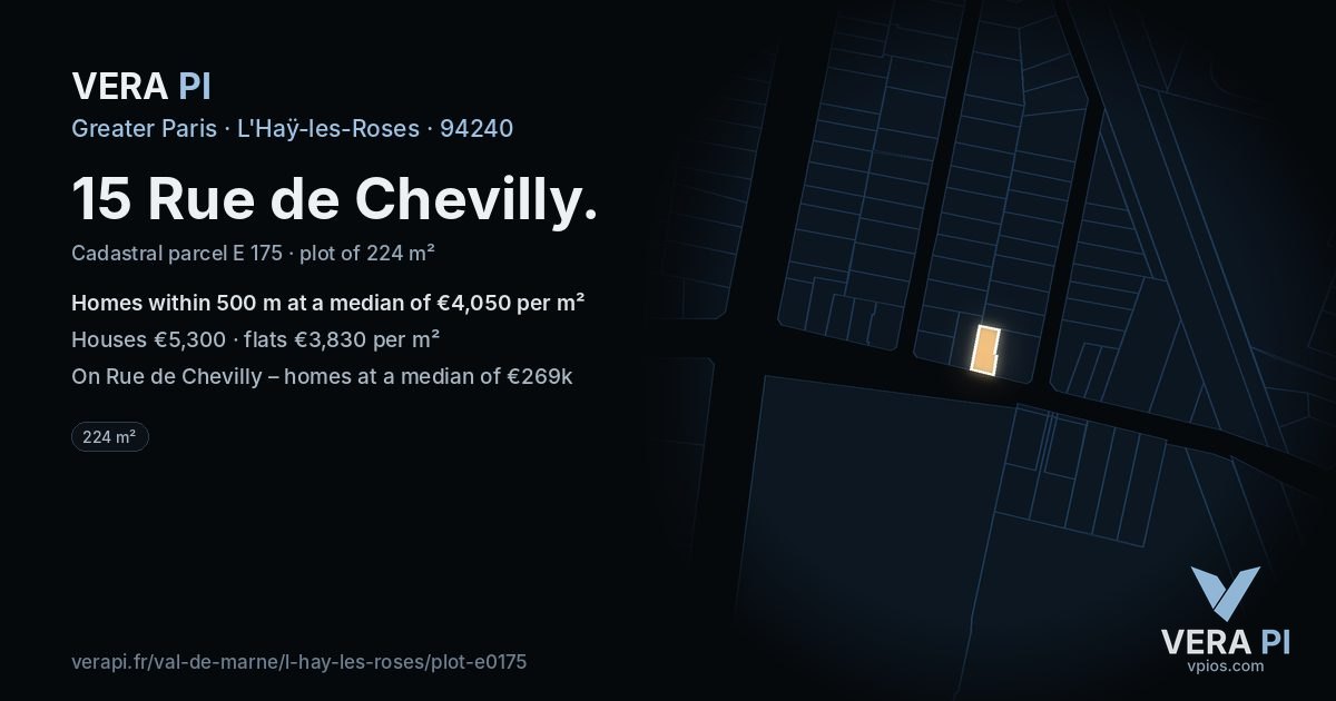 15 Rue de Chevilly, L'Haÿ-les-Roses at night – the plot lit, the parcels around coloured by the prices near them