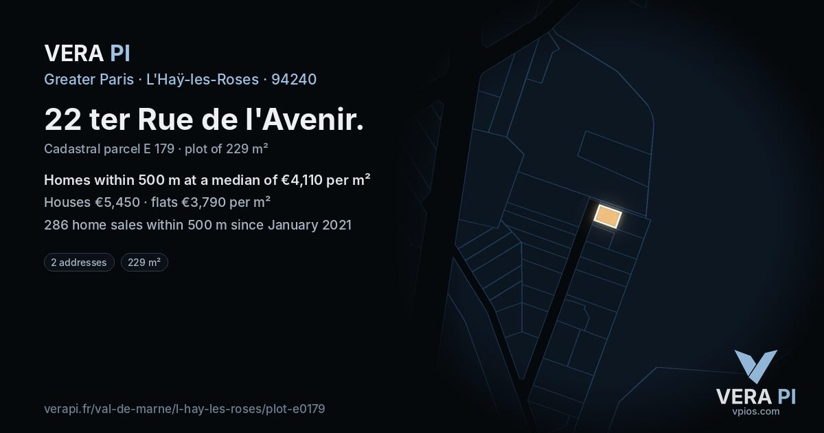 22 ter Rue de l'Avenir, L'Haÿ-les-Roses at night – the plot lit, the parcels around coloured by the prices near them