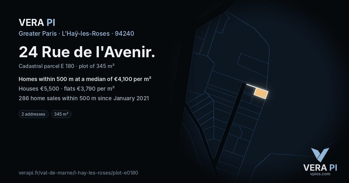 24 Rue de l'Avenir, L'Haÿ-les-Roses at night – the plot lit, the parcels around coloured by the prices near them