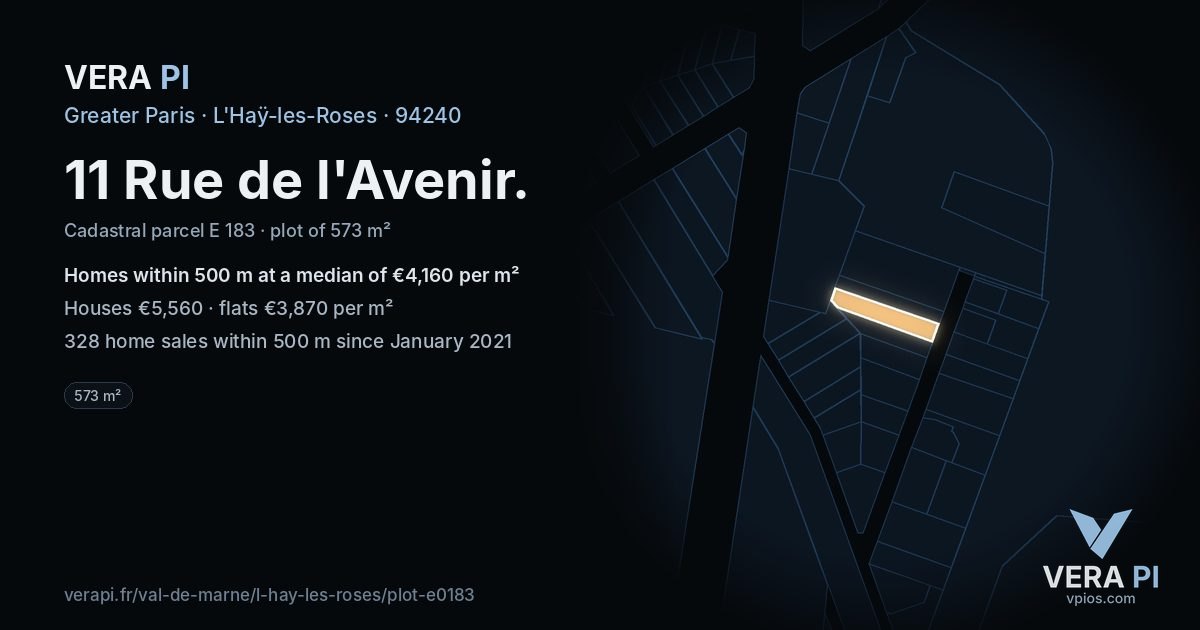 11 Rue de l'Avenir, L'Haÿ-les-Roses at night – the plot lit, the parcels around coloured by the prices near them