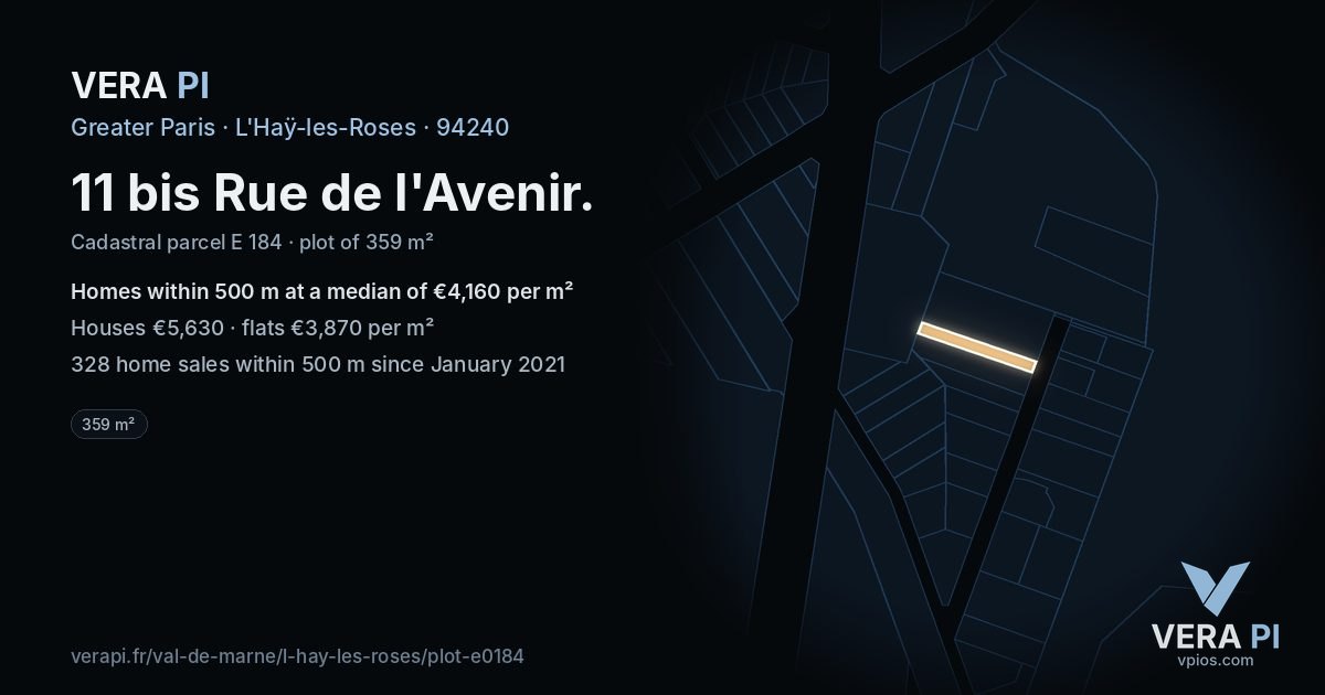 11 bis Rue de l'Avenir, L'Haÿ-les-Roses at night – the plot lit, the parcels around coloured by the prices near them