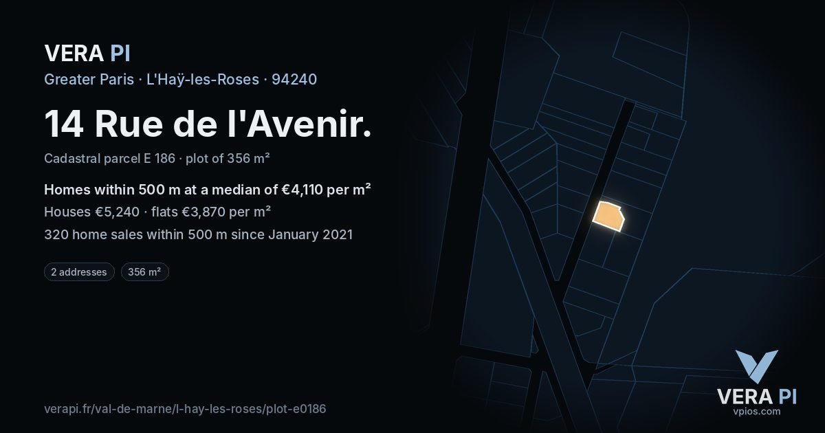 14 Rue de l'Avenir, L'Haÿ-les-Roses at night – the plot lit, the parcels around coloured by the prices near them