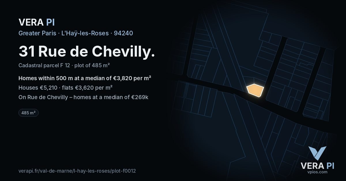 31 Rue de Chevilly, L'Haÿ-les-Roses at night – the plot lit, the parcels around coloured by the prices near them