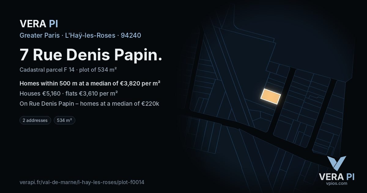 7 Rue Denis Papin, L'Haÿ-les-Roses at night – the plot lit, the parcels around coloured by the prices near them