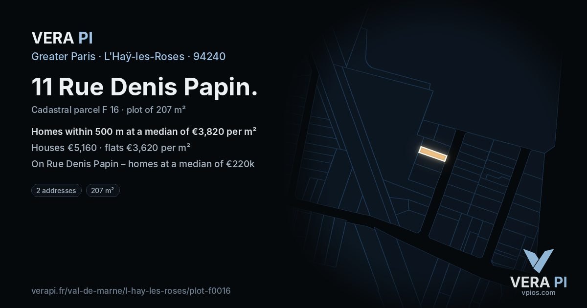 11 Rue Denis Papin, L'Haÿ-les-Roses at night – the plot lit, the parcels around coloured by the prices near them