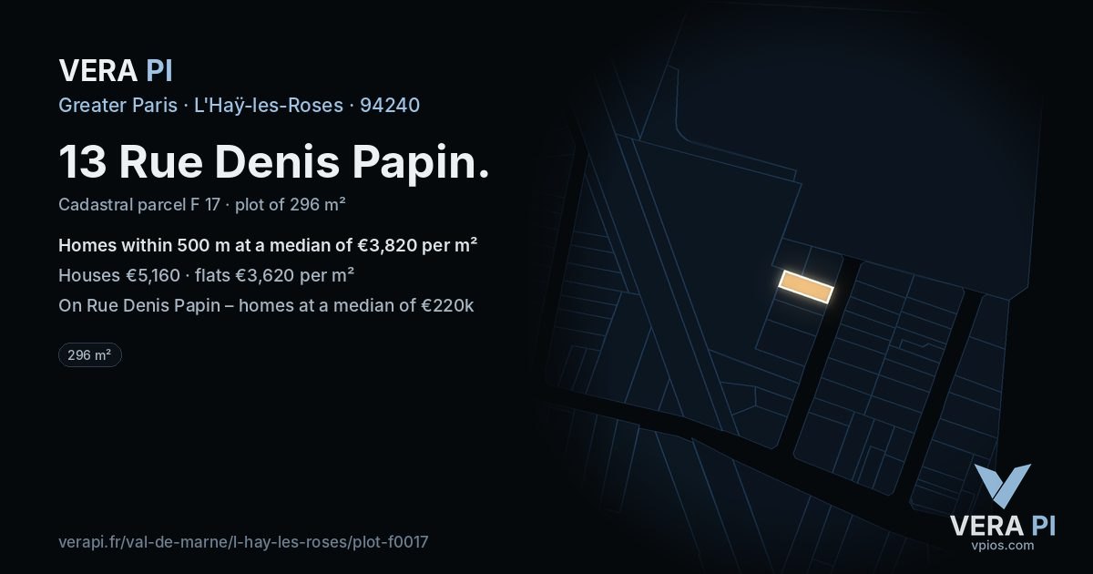 13 Rue Denis Papin, L'Haÿ-les-Roses at night – the plot lit, the parcels around coloured by the prices near them
