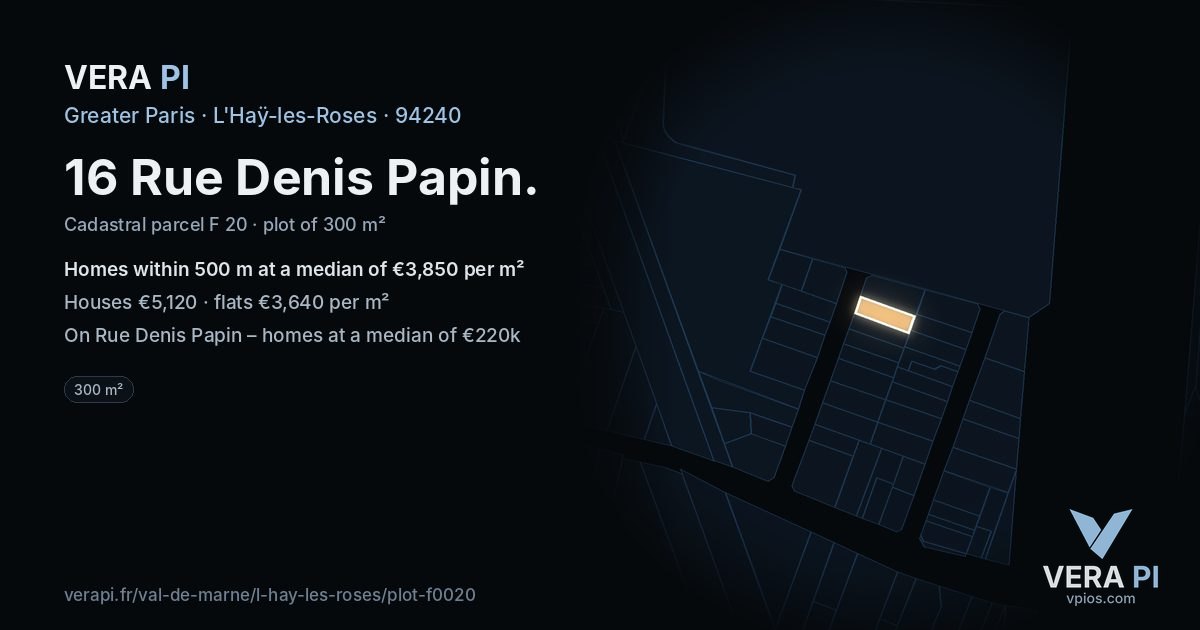 16 Rue Denis Papin, L'Haÿ-les-Roses at night – the plot lit, the parcels around coloured by the prices near them