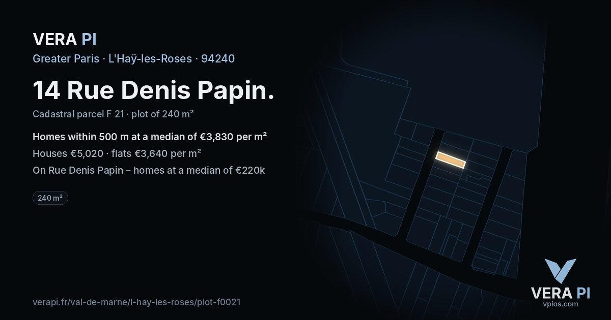 14 Rue Denis Papin, L'Haÿ-les-Roses at night – the plot lit, the parcels around coloured by the prices near them
