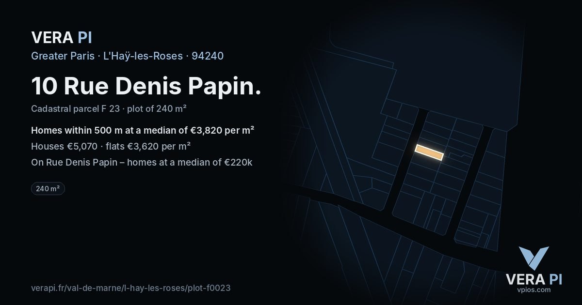 10 Rue Denis Papin, L'Haÿ-les-Roses at night – the plot lit, the parcels around coloured by the prices near them