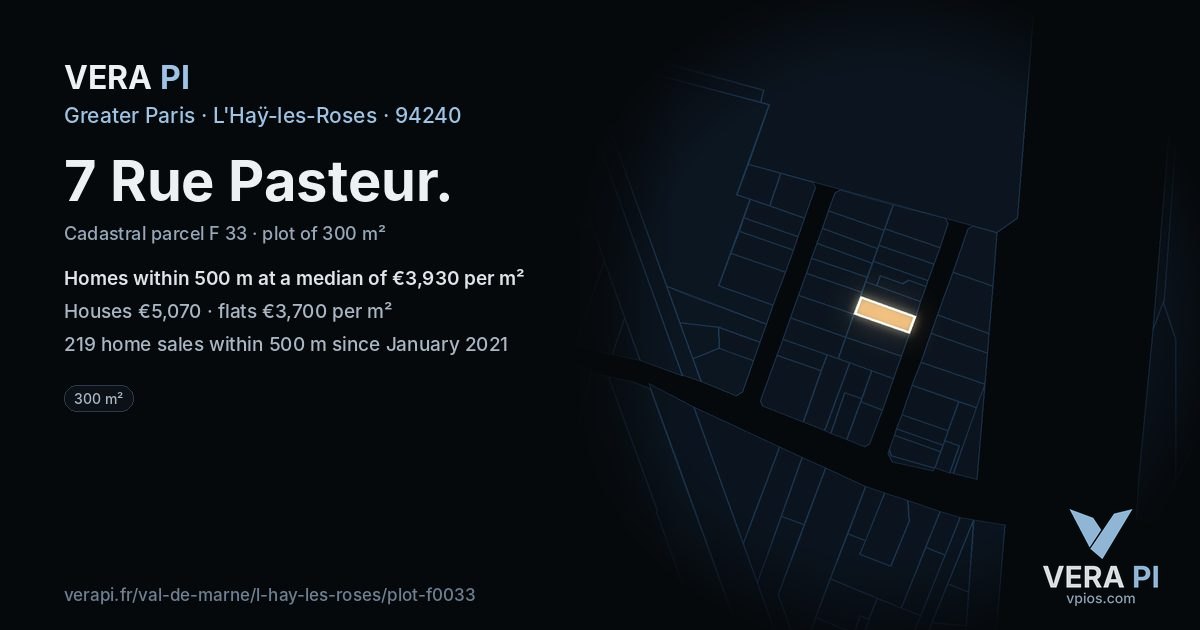7 Rue Pasteur, L'Haÿ-les-Roses at night – the plot lit, the parcels around coloured by the prices near them