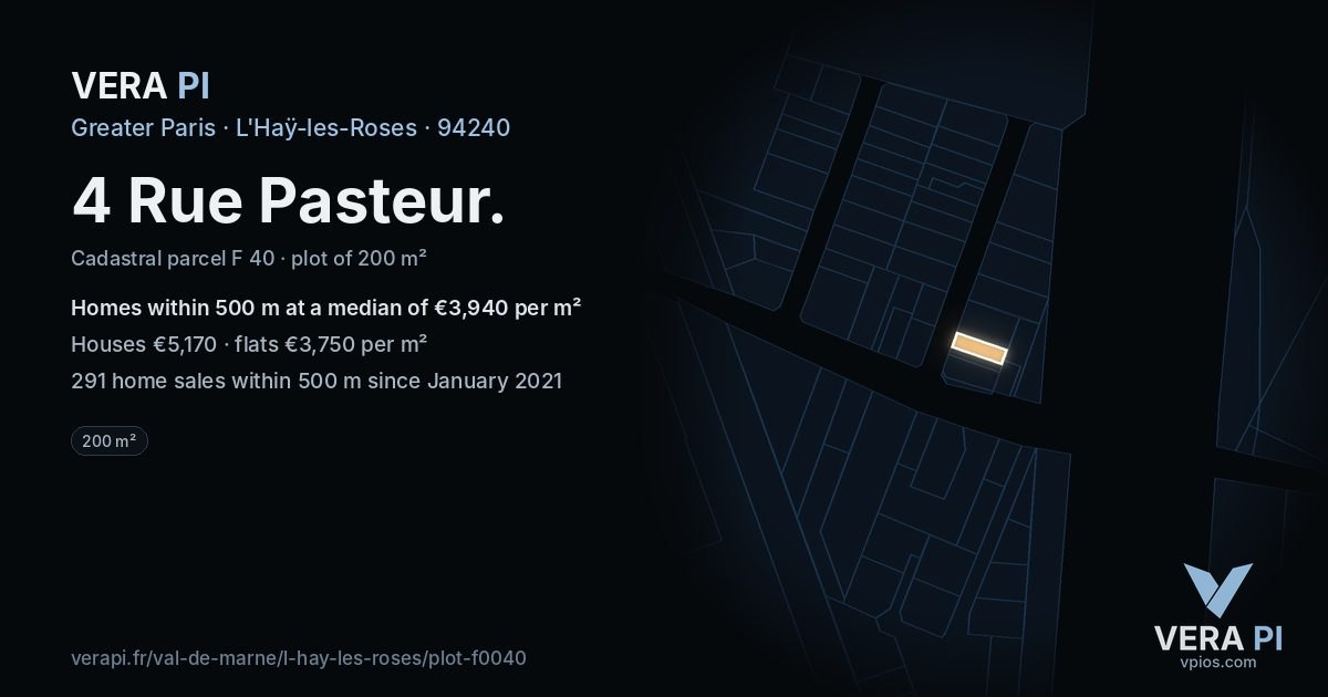 4 Rue Pasteur, L'Haÿ-les-Roses at night – the plot lit, the parcels around coloured by the prices near them