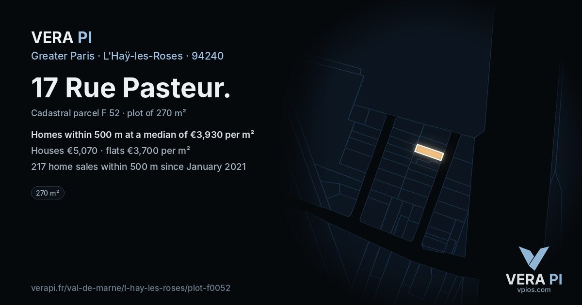 17 Rue Pasteur, L'Haÿ-les-Roses at night – the plot lit, the parcels around coloured by the prices near them