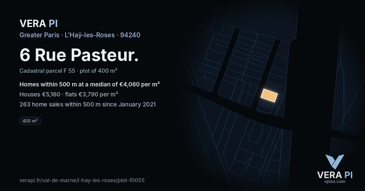 6 Rue Pasteur, L'Haÿ-les-Roses at night – the plot lit, the parcels around coloured by the prices near them