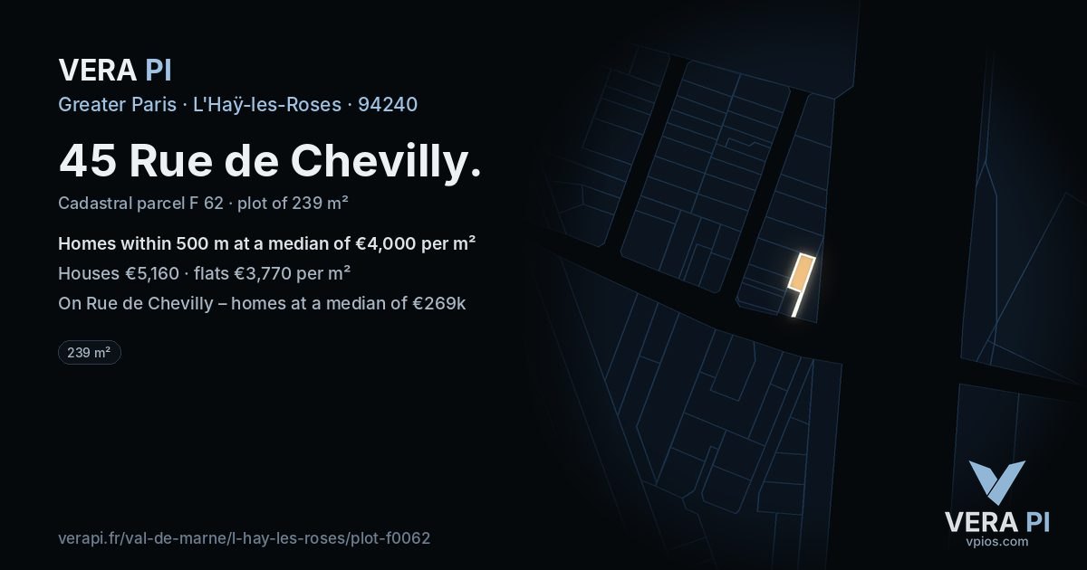45 Rue de Chevilly, L'Haÿ-les-Roses at night – the plot lit, the parcels around coloured by the prices near them