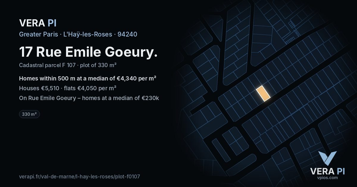 17 Rue Emile Goeury, L'Haÿ-les-Roses at night – the plot lit, the parcels around coloured by the prices near them