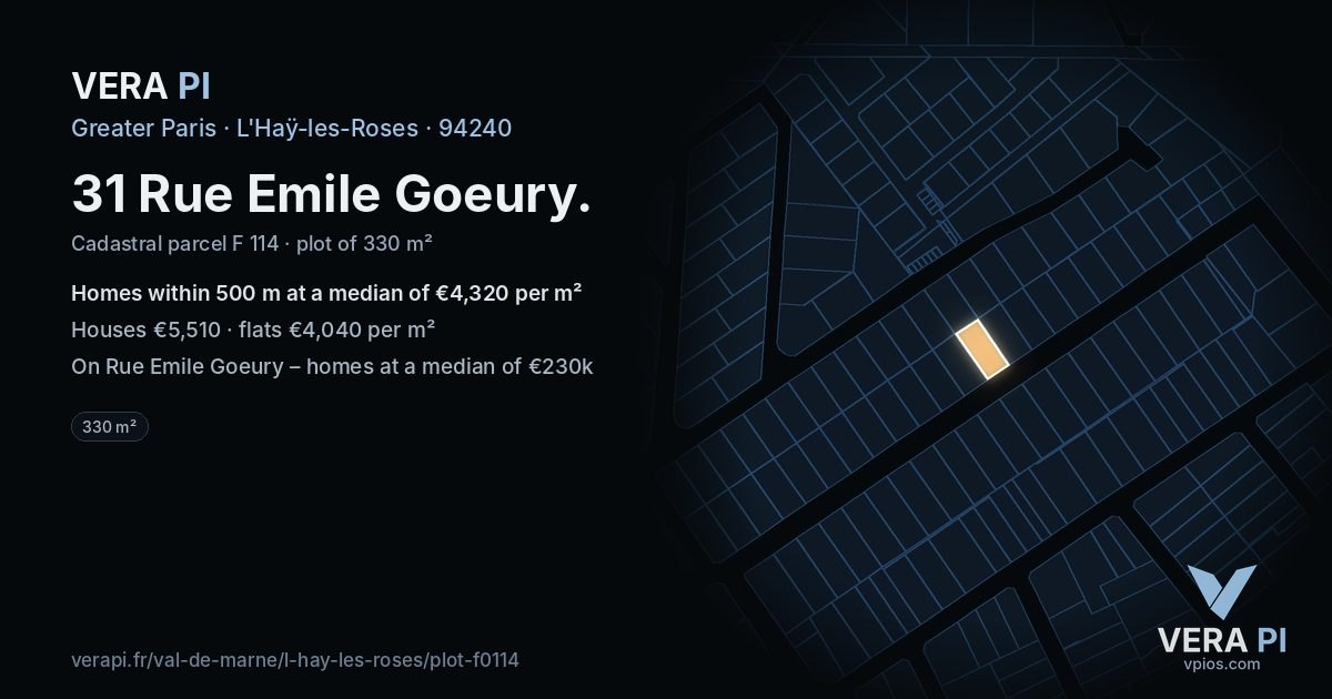 31 Rue Emile Goeury, L'Haÿ-les-Roses at night – the plot lit, the parcels around coloured by the prices near them