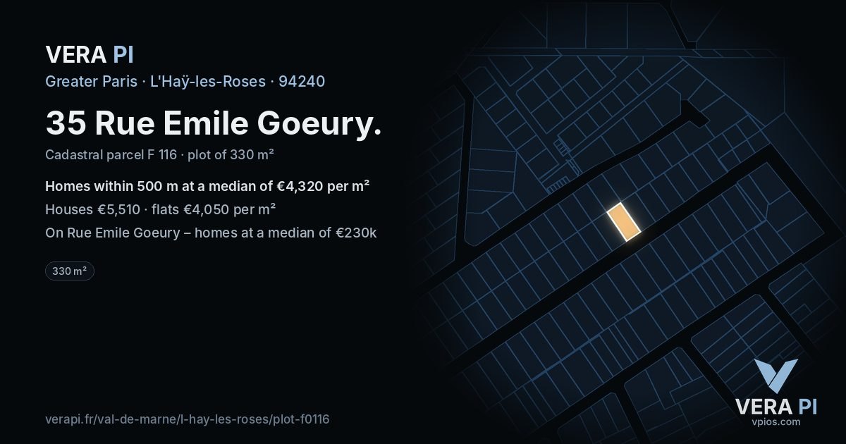 35 Rue Emile Goeury, L'Haÿ-les-Roses at night – the plot lit, the parcels around coloured by the prices near them